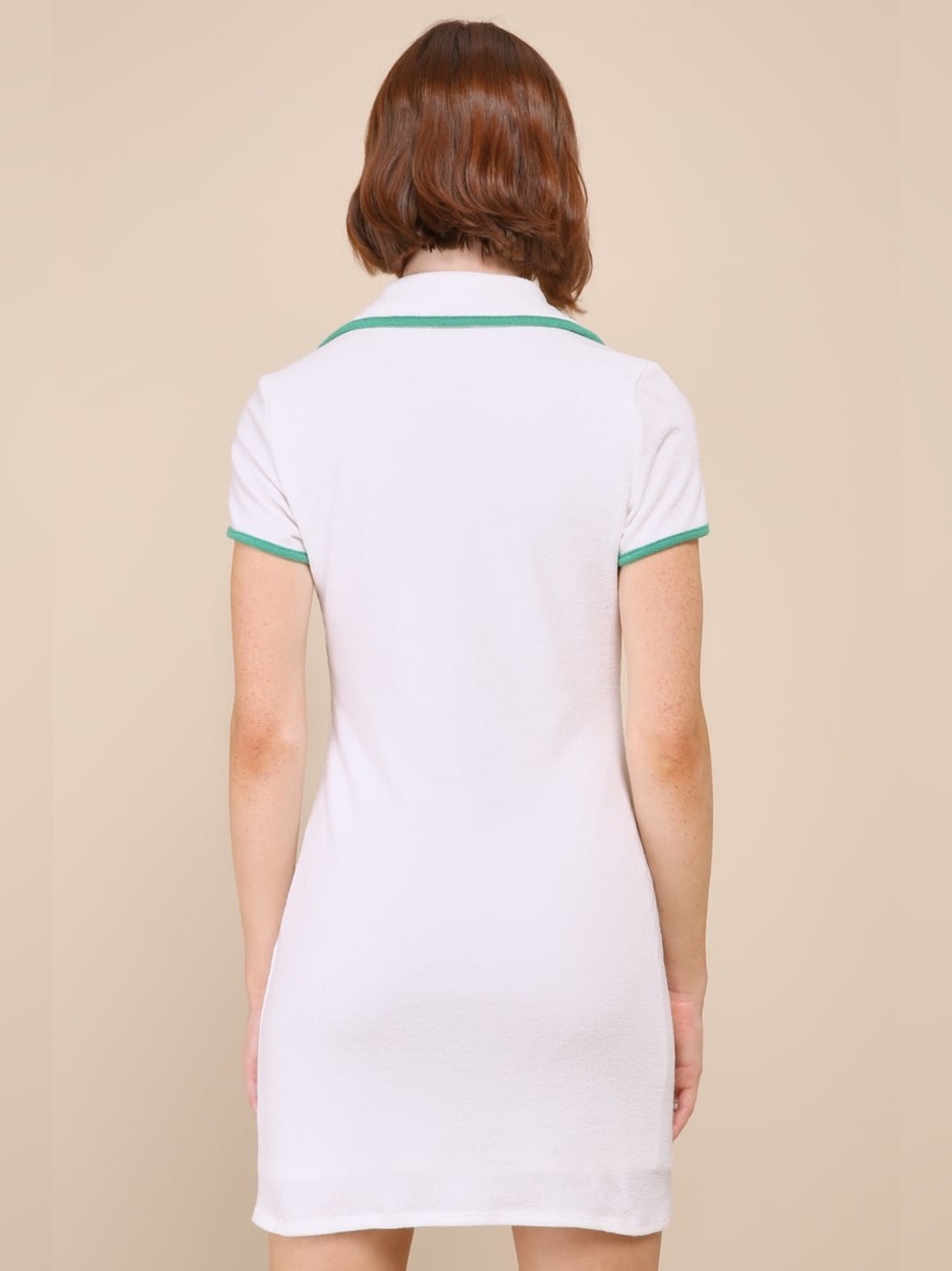 Lulus Inevitable Charm White and Green Terry Knit Collared Mini Dress - Picture 3 of 10